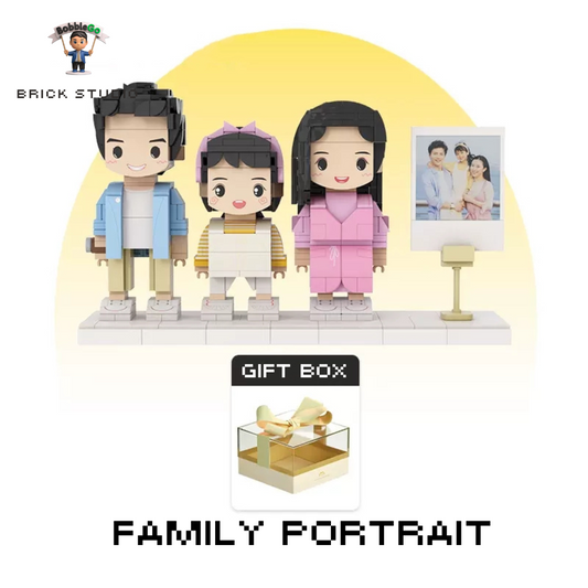 Family Portrait of Three Brick Figures - Customized