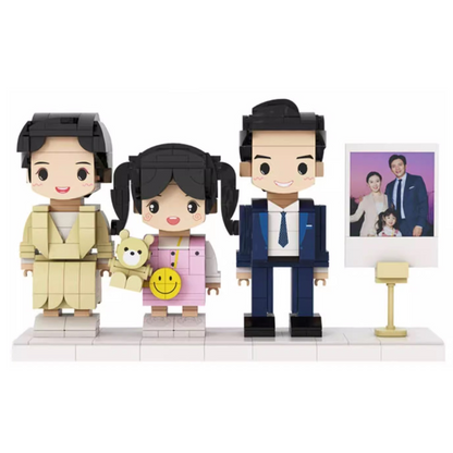 Family Portrait of Three Brick Figures - Customized