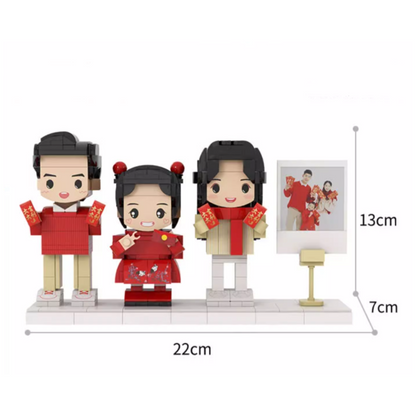 Family Portrait of Three Brick Figures - Customized